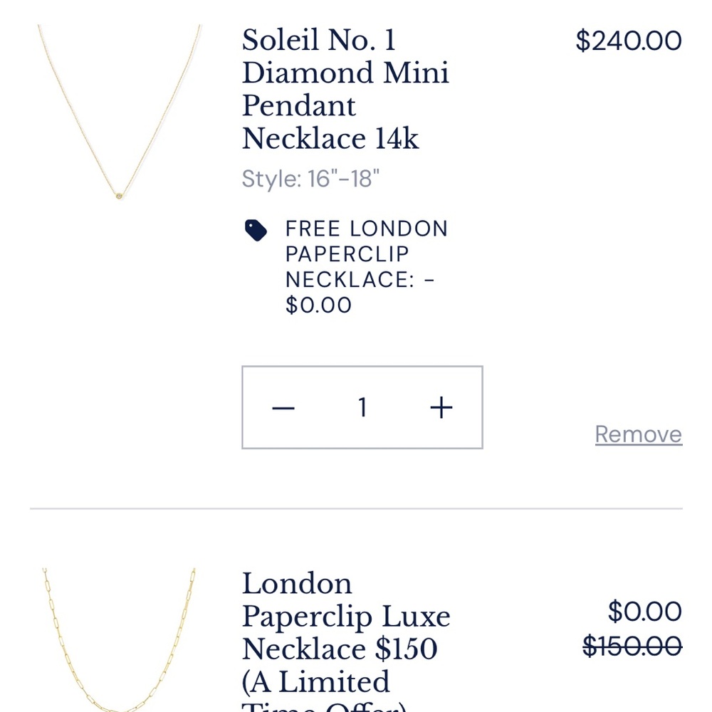 Roum Soleil No. 1 Diamond Pendant Necklace and loundon dainty papeclip necklace - Picture 3 of 3